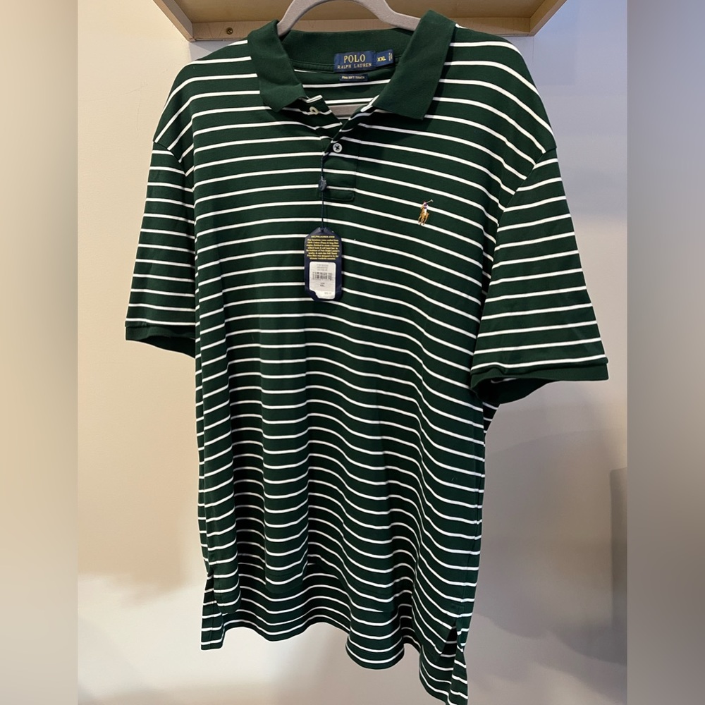 Ralph Lauren Polo - 2XL - green and white striped polo